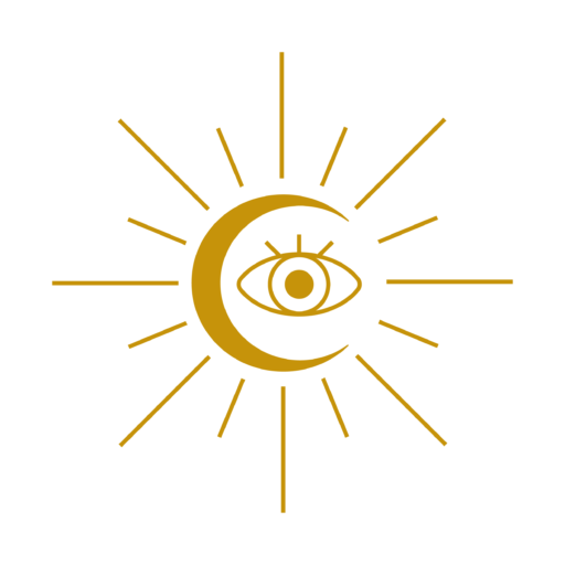 Icone du logo avec symboles du soleil et de la lune représentant les cycles et l'équilibre yin yang, l'oeil de la conscience