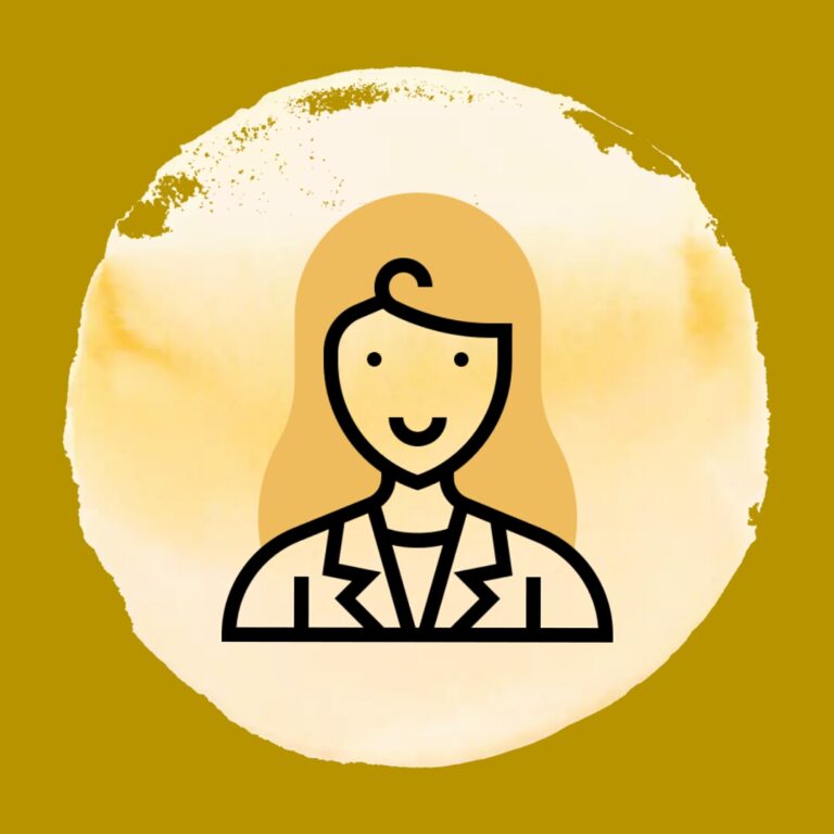 icône jeune femme blonde avec le sourire et portant une blouse faisant référence à mon diplôme de pharmacienne et thérapeute